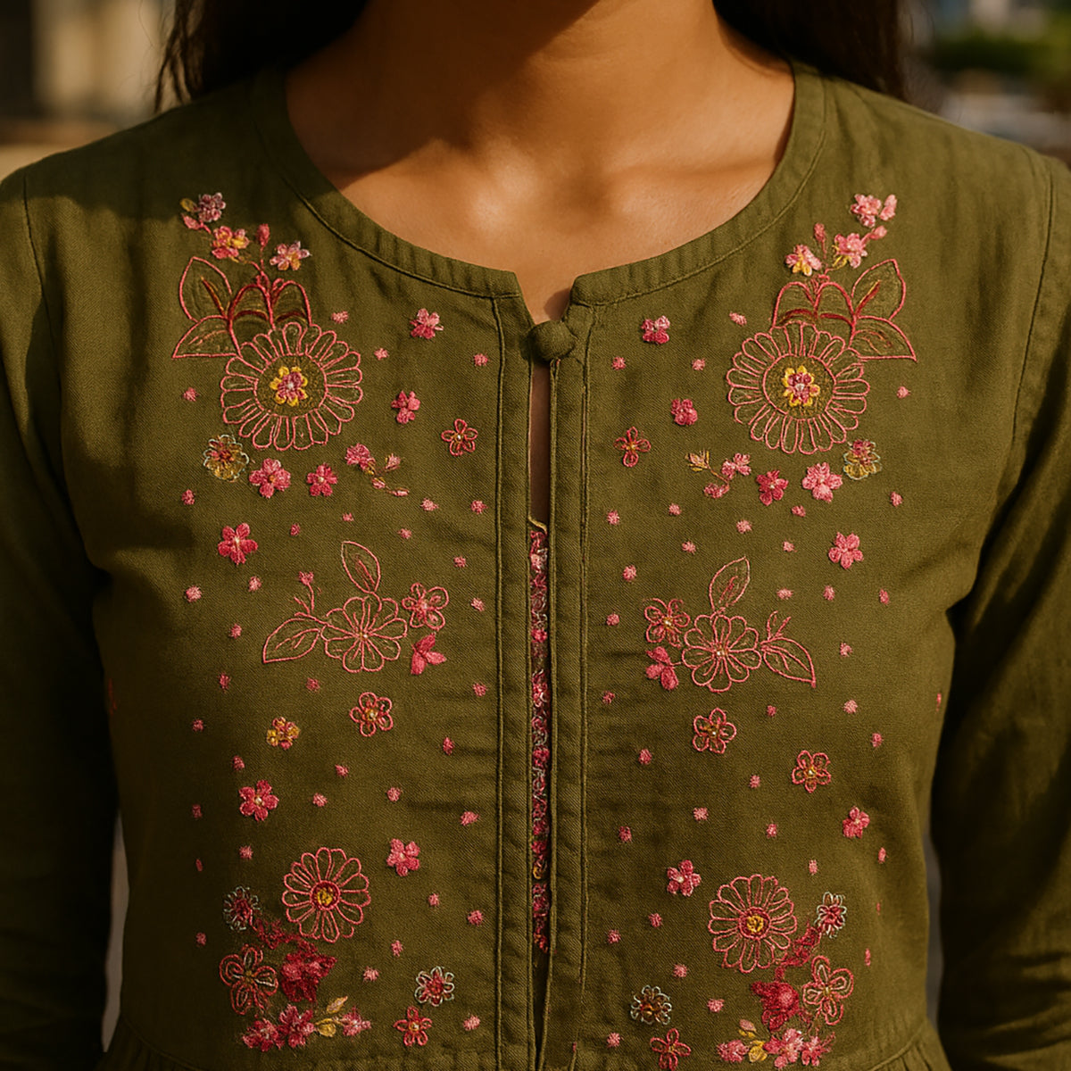 Olive Green Kurta Pant Co-ord Set