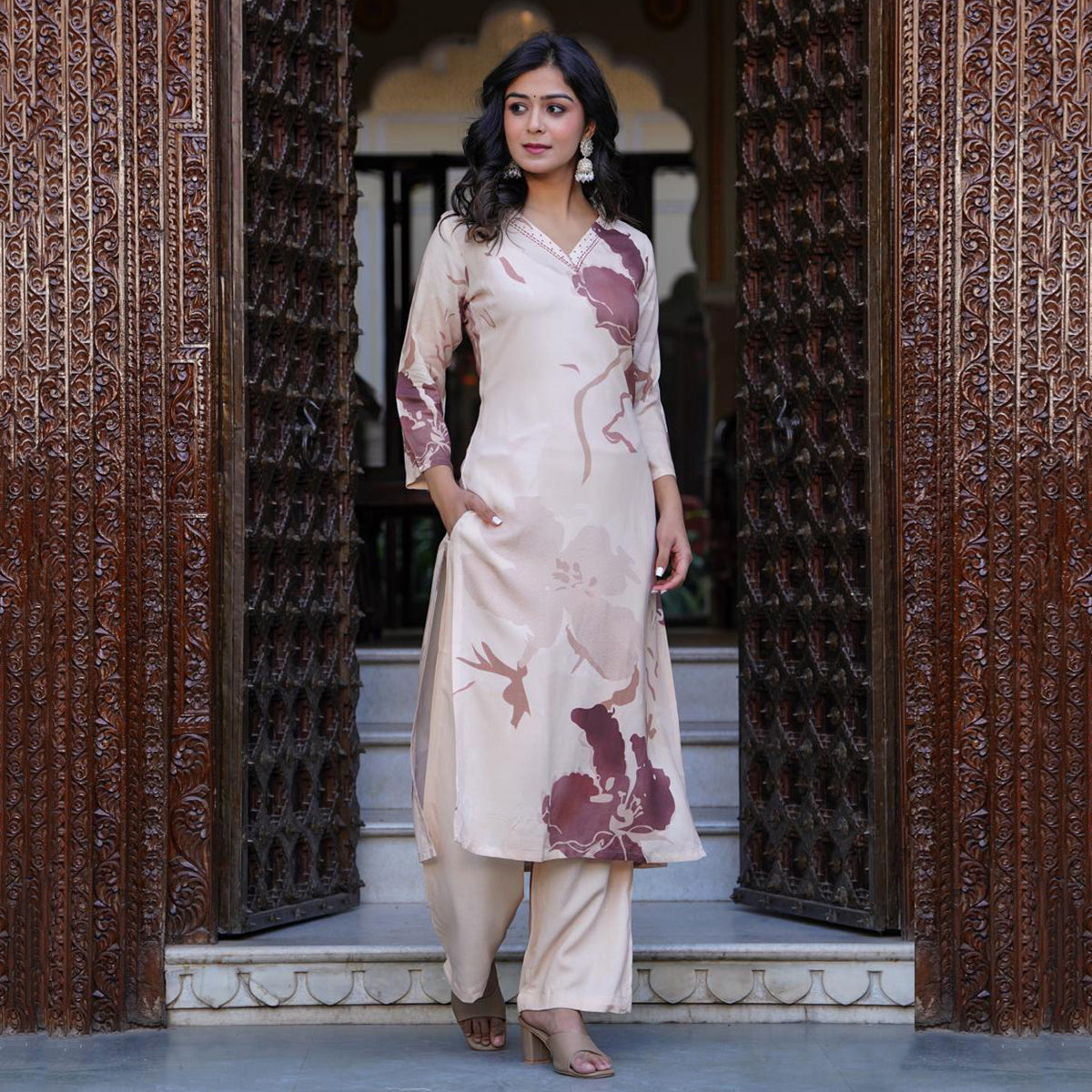 Brown Viscose Rayon Kurta Pant Co-ord Set