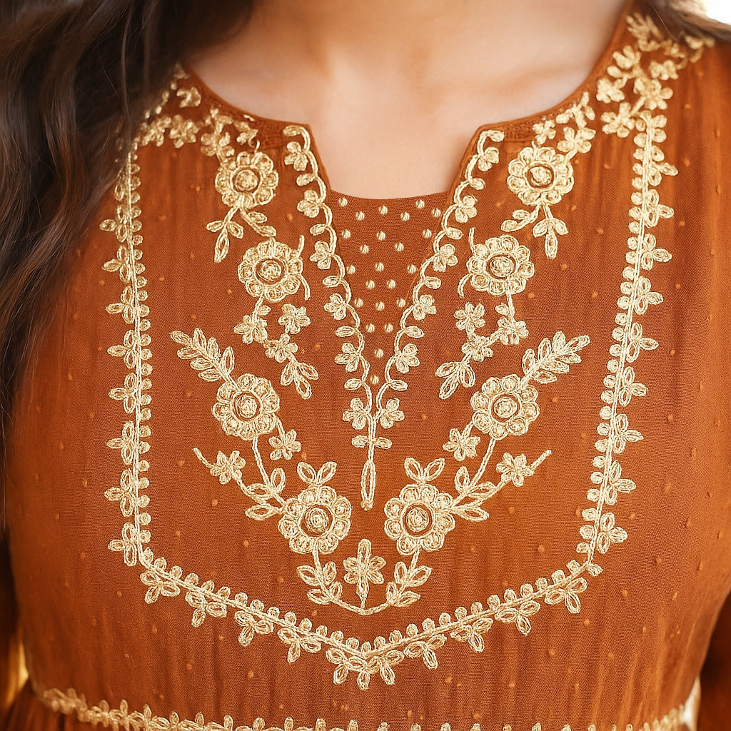 Rust anarkali Suit Set with Dupatta