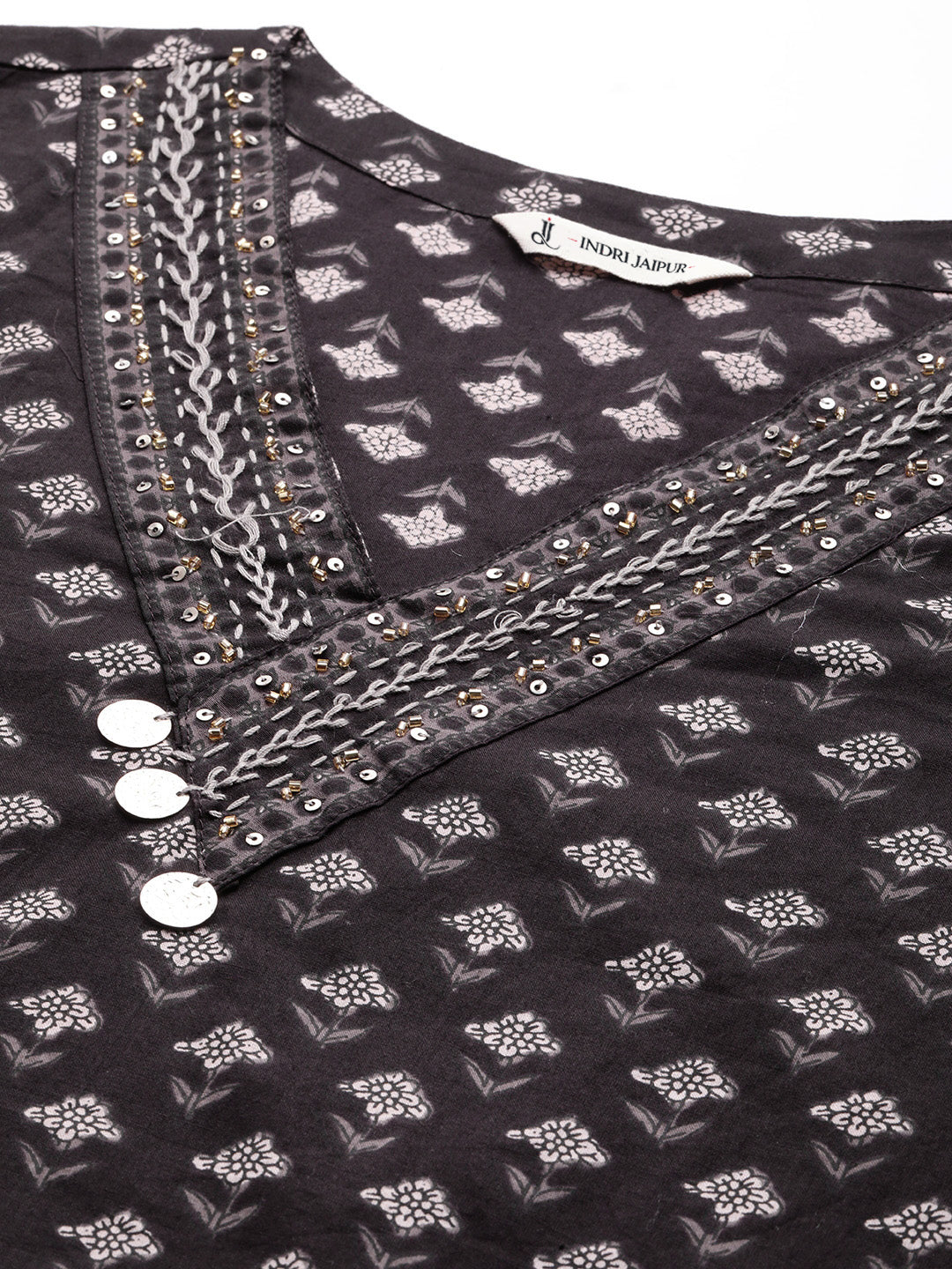 Black Cotton Straight Suit Set with Dupatta