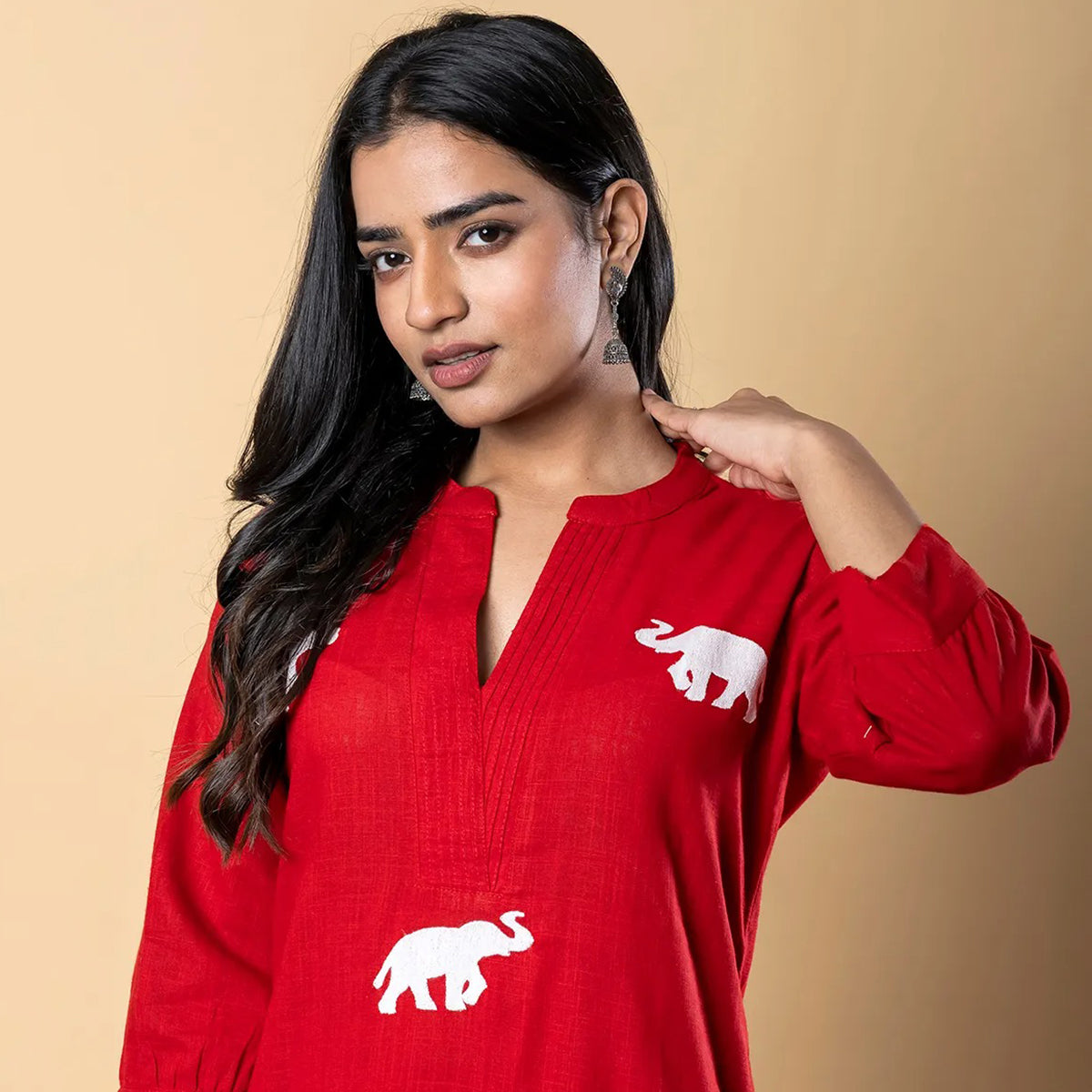 Red White Embroidered Kurta Pant Co-ord Set