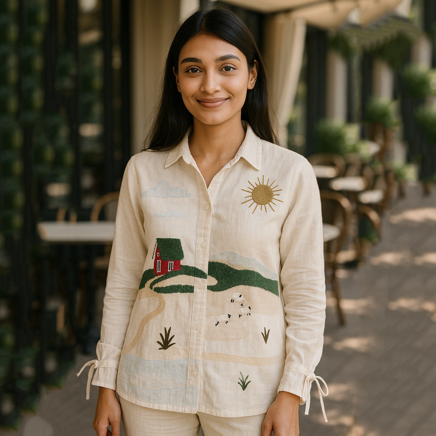 Embroidered Green White Kurta Pant Co-ord Set