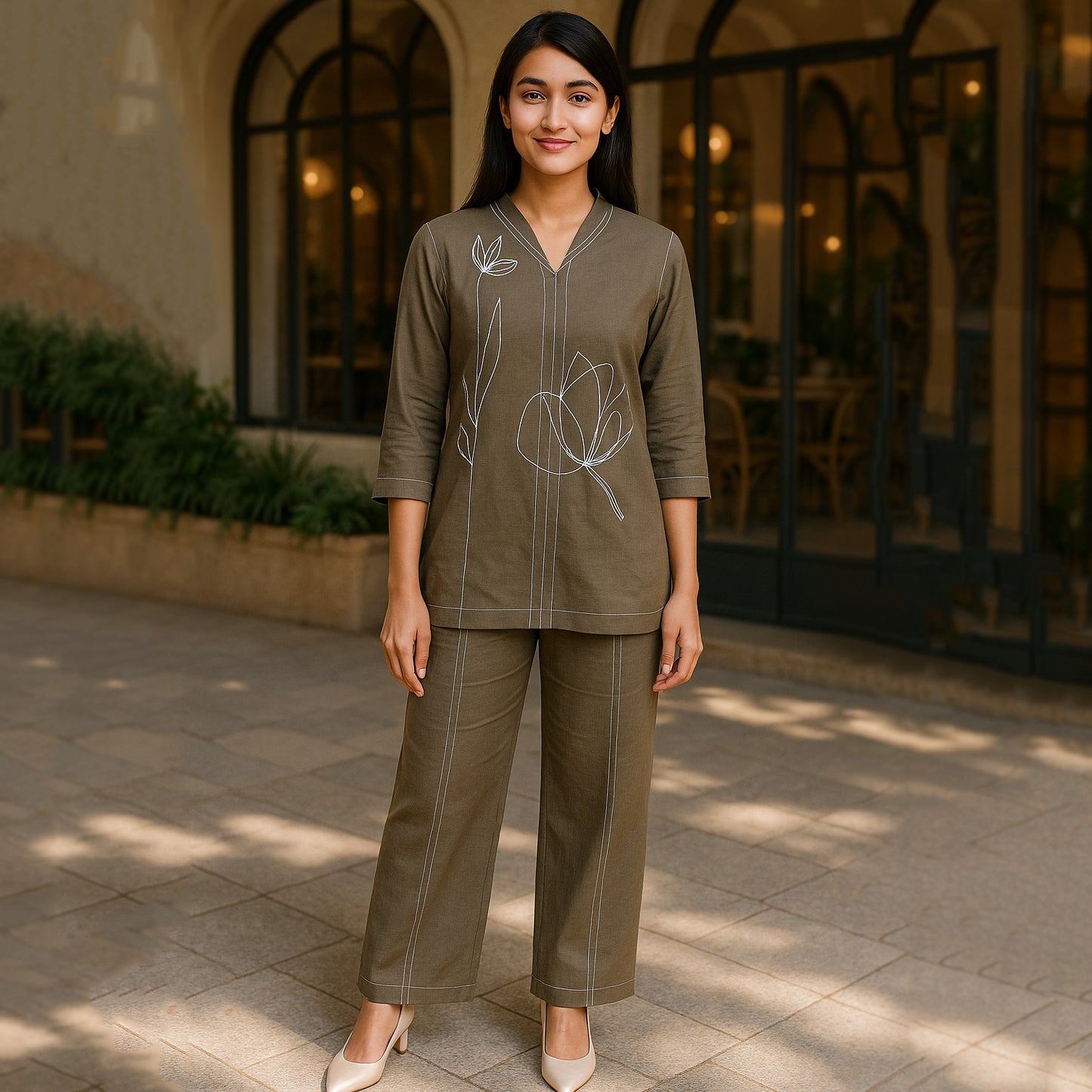 Green White Kurta Pant Co-ord Set
