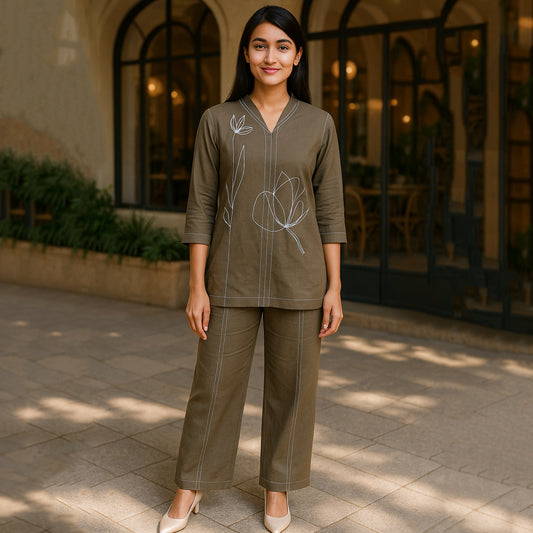 Green White Kurta Pant Co-ord Set
