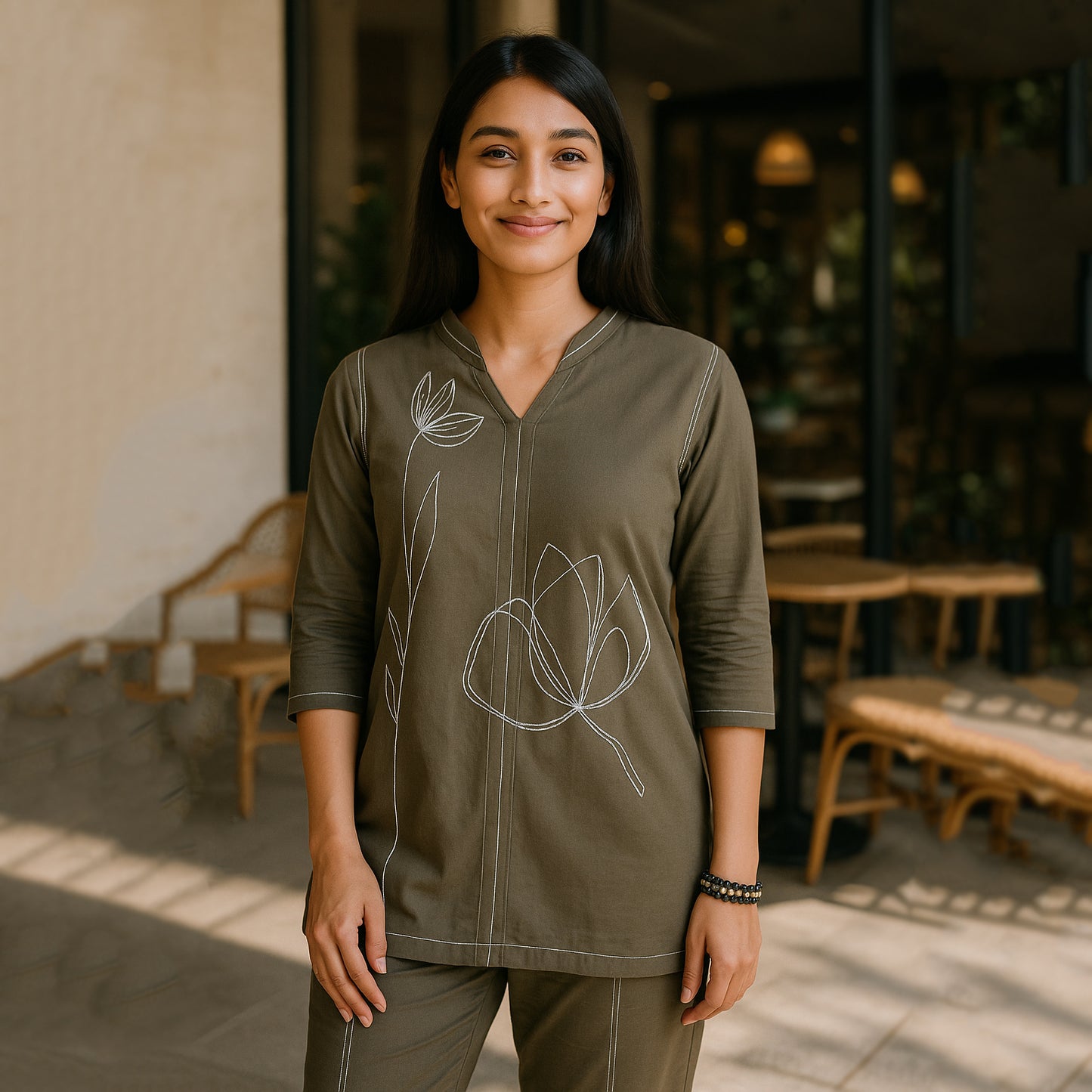 Green White Kurta Pant Co-ord Set