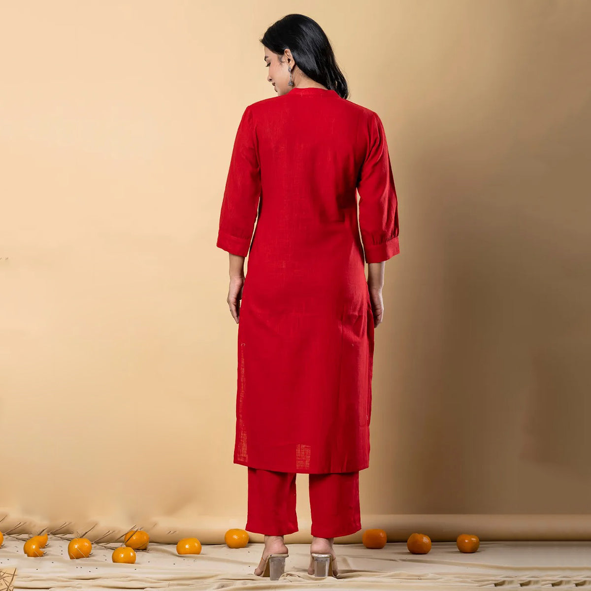 Red White Embroidered Kurta Pant Co-ord Set