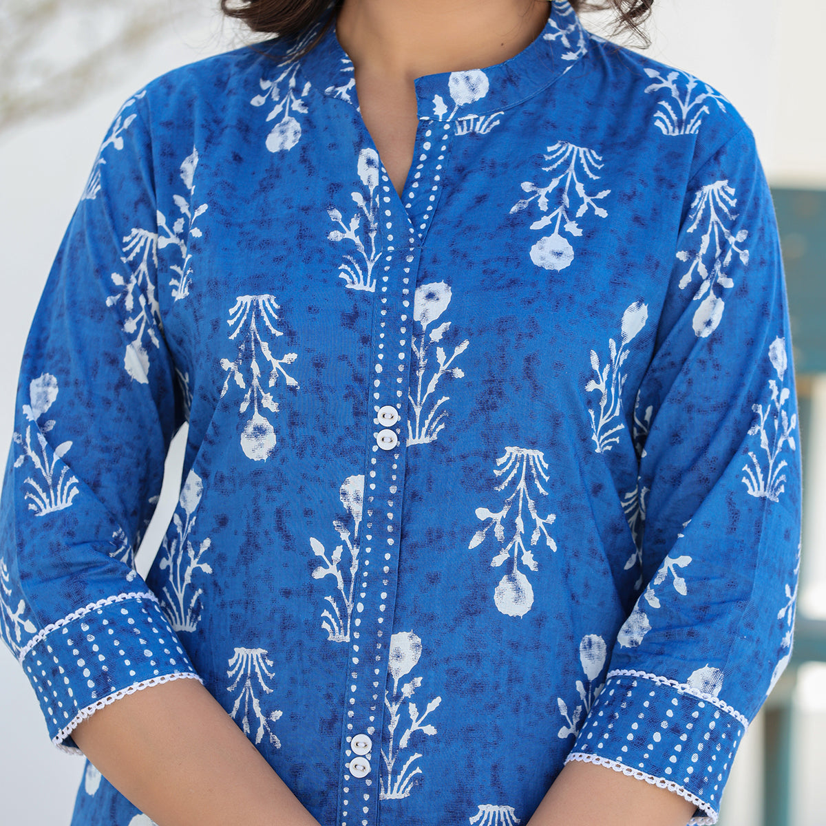 Indigo Blue Cotton Straight Suit Set with Dupatta