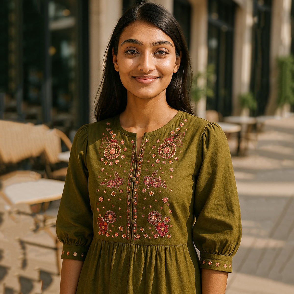 Olive Green Kurta Pant Co-ord Set