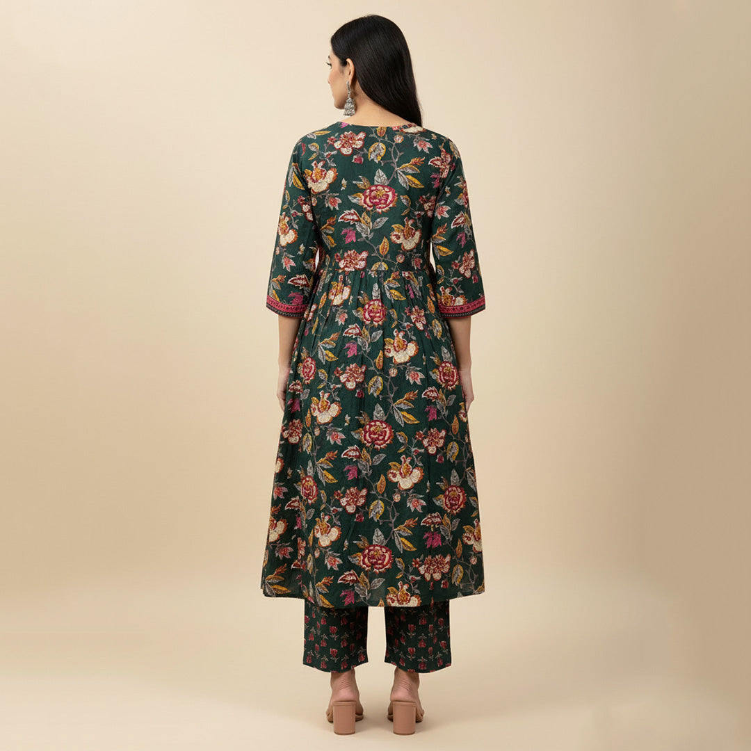 Floral Anarkali Straight Suit Set with Dupatta