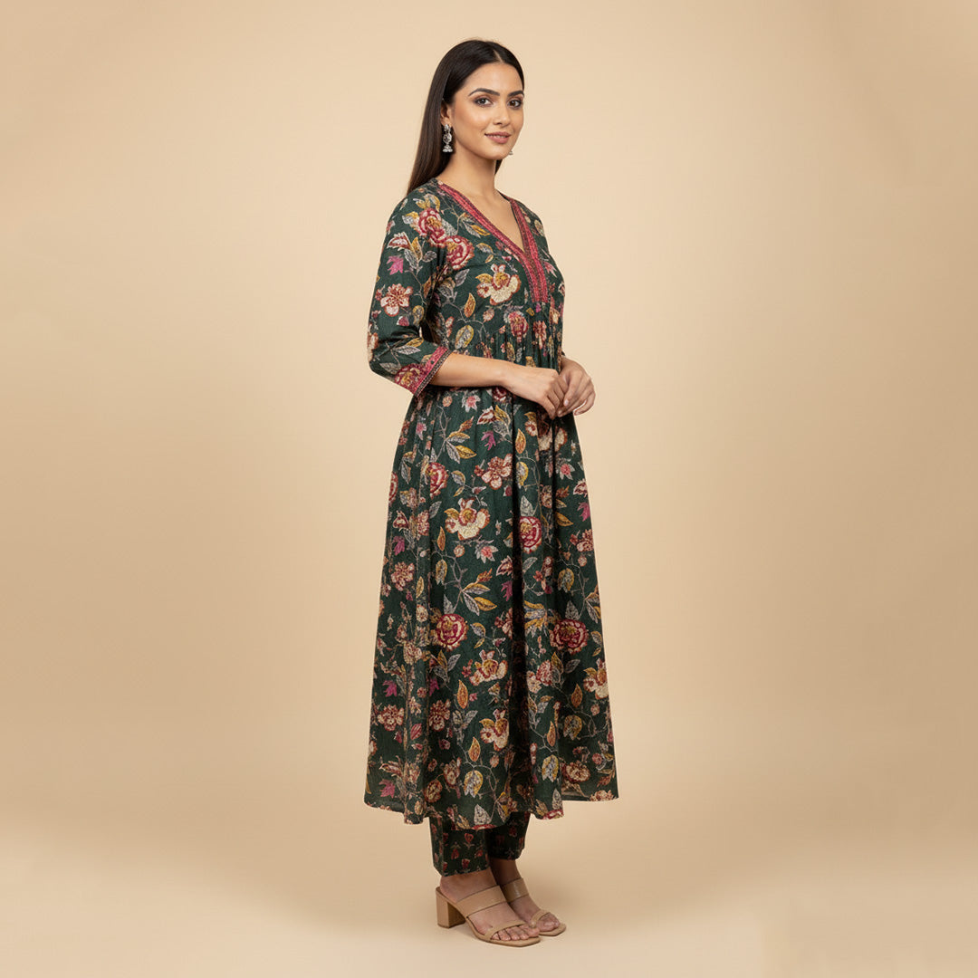 Floral Anarkali Straight Suit Set with Dupatta