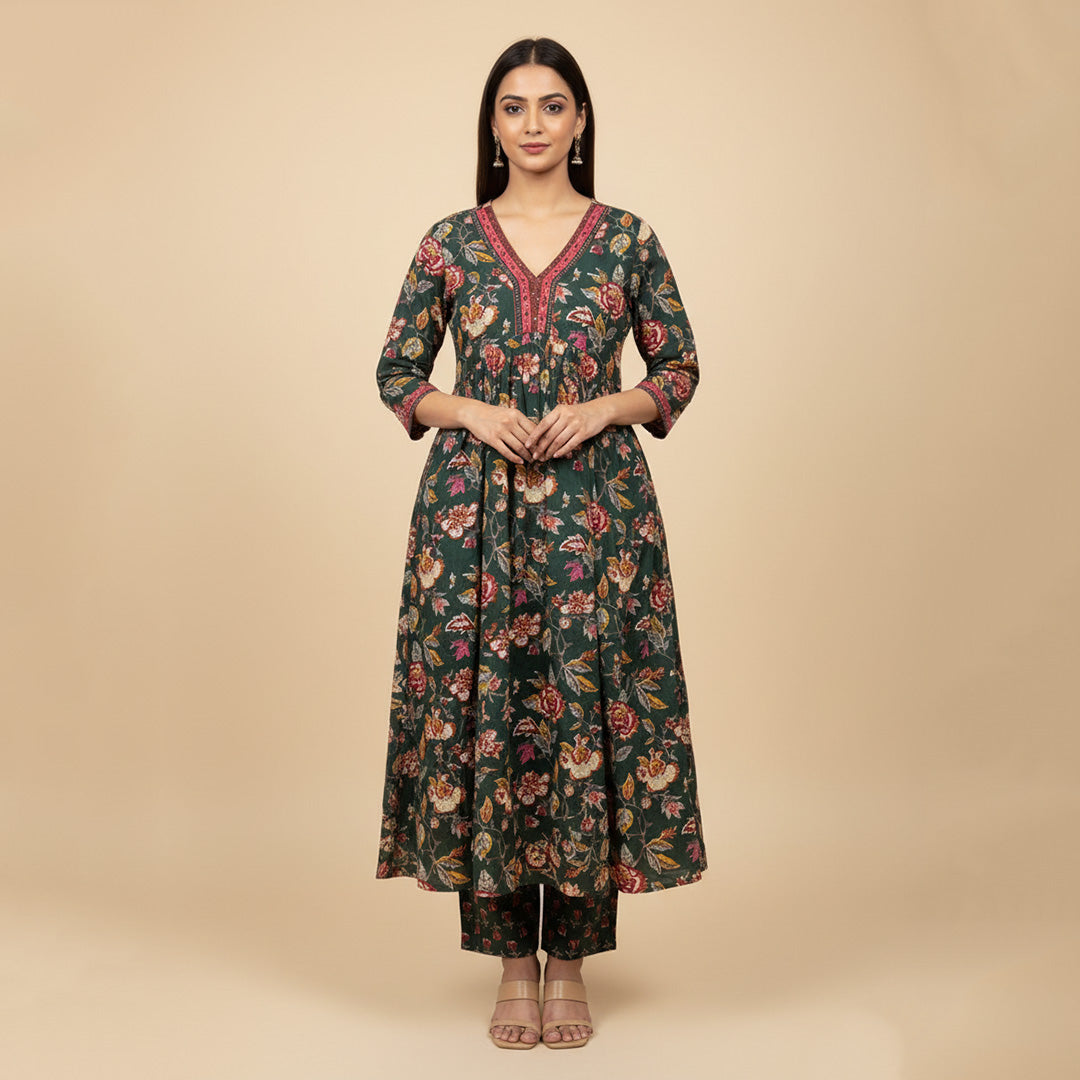 Floral Anarkali Straight Suit Set with Dupatta