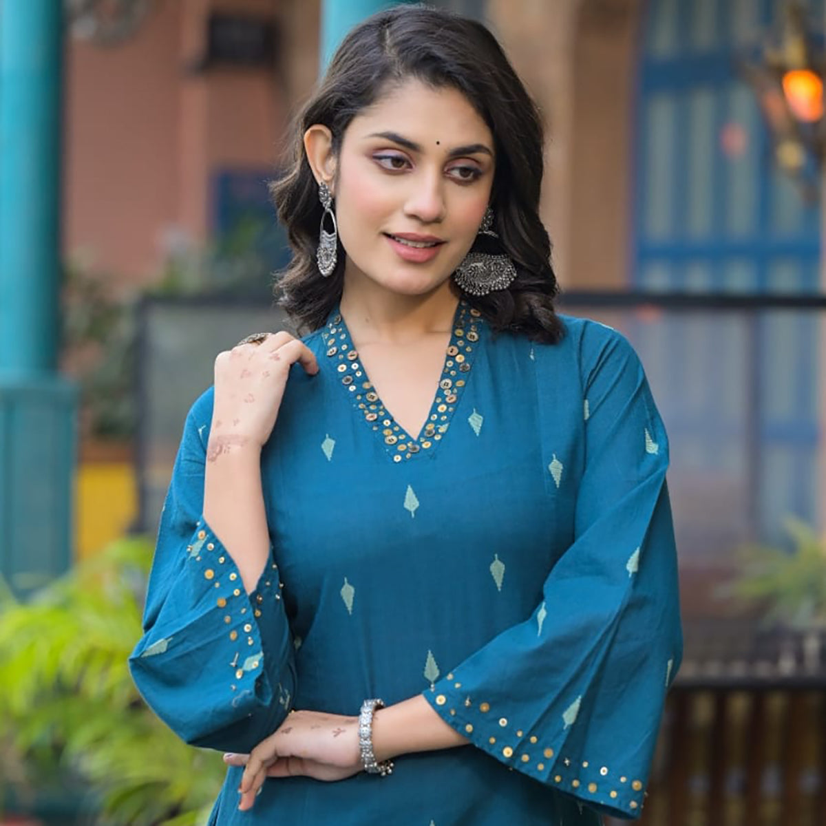 Dark Blue Cotton Linen Kurta Pant Co-ord Set