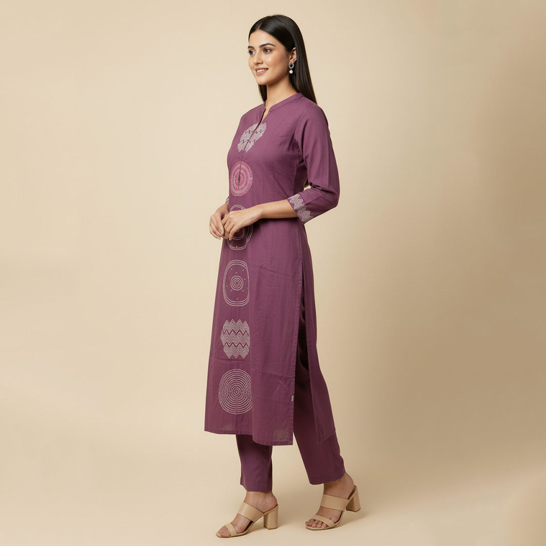 Purple Embroidered Straight Suit Set with Dupatta