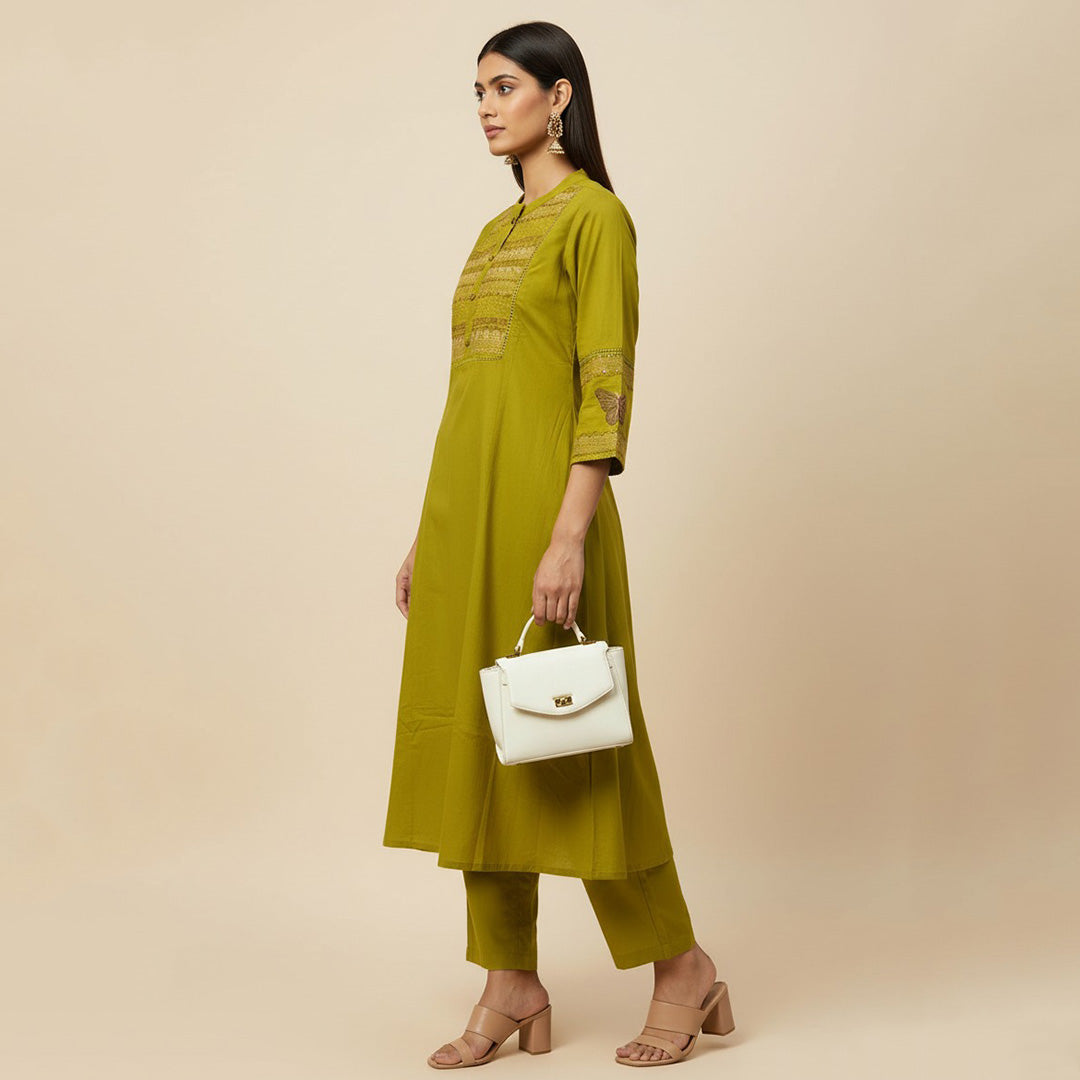Yellow A-Line Straight Suit Set with Dupatta