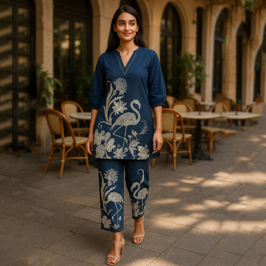 Blue Short Kurta Pant Co-ord set