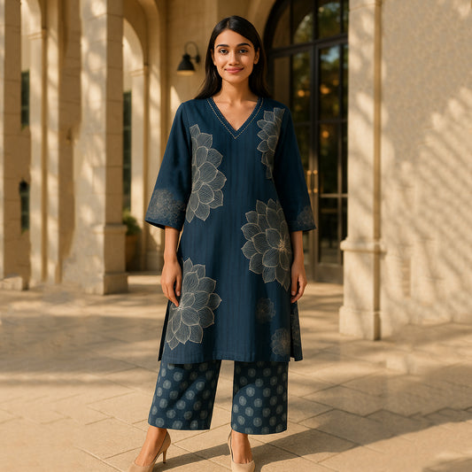 Dark Blue A-Line Kurta Pant Co-ord Set