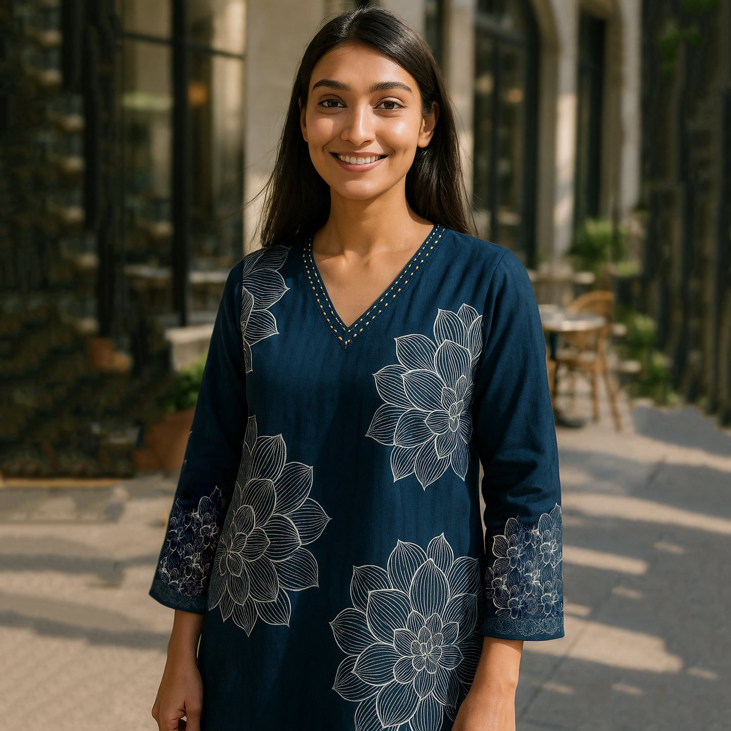 Dark Blue A-Line Kurta Pant Co-ord Set
