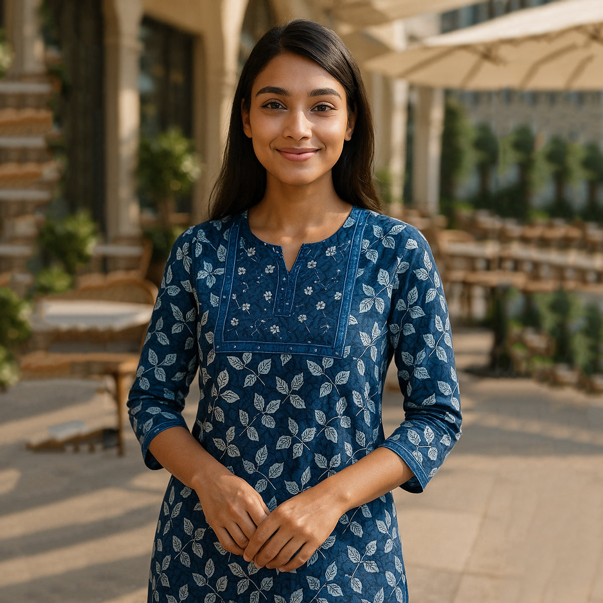 Dark Blue Straight Suit Set with Dupatta