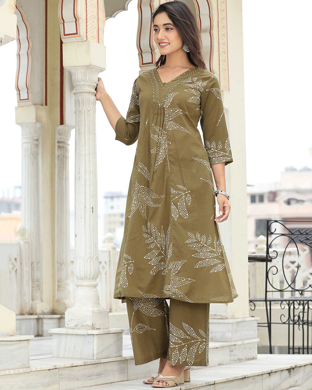 Olive Green Cotton Kurta Pant Co-ord Set