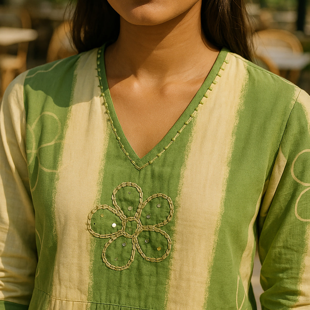 Green Cream A-Line Suit Set with Dupatta