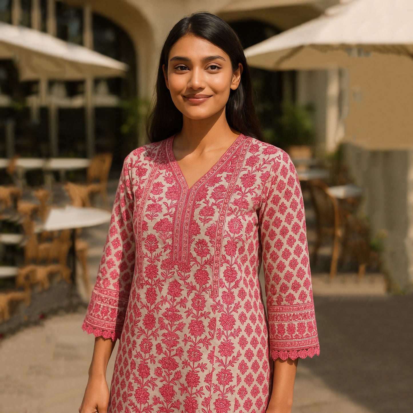 Pink Grey A-Line Suit Set with Dupatta