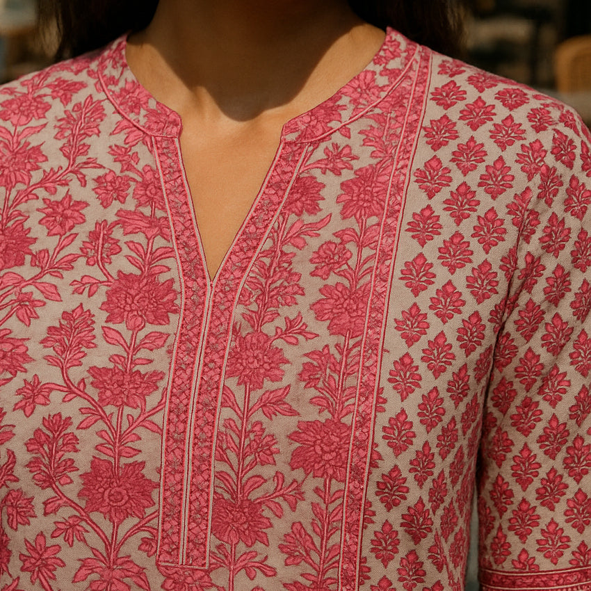 Pink Grey A-Line Suit Set with Dupatta