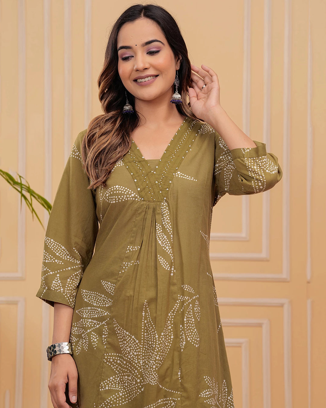 Olive Green Cotton Kurta Pant Co-ord Set