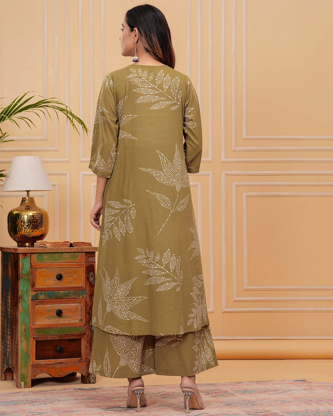 Olive Green Cotton Kurta Pant Co-ord Set