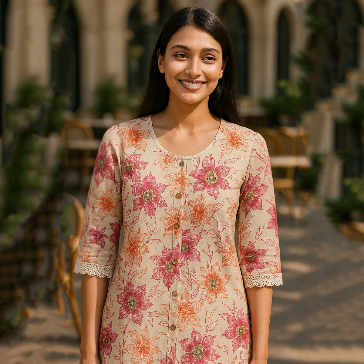 Pink White A-Line Kurta Pant Co-ord Set