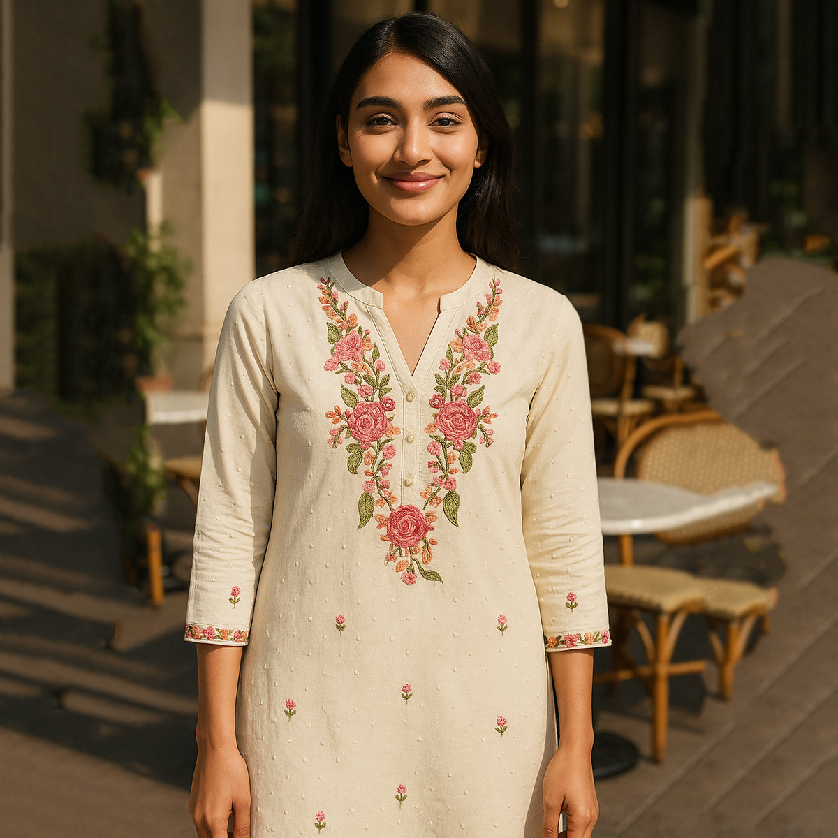 White Pink Straight Suit Set with Dupatta