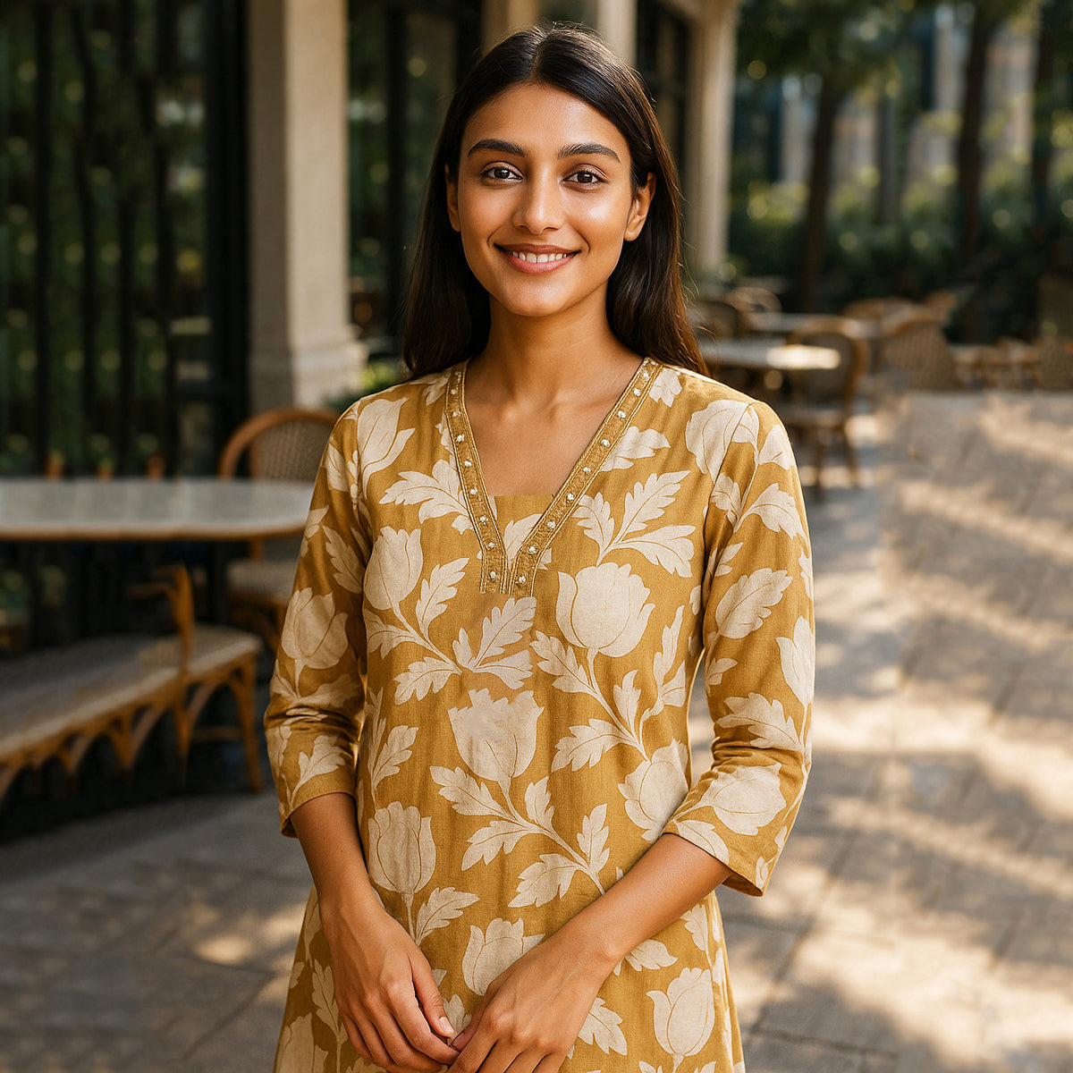 Yellow White Linen Kurta Pant Co-ord Set