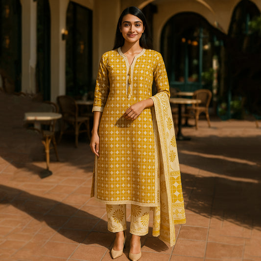 Yellow Straight Suit Set with Dupatta